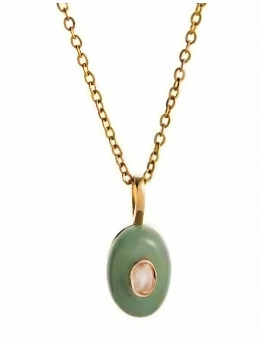 Green Natural Stone Pendant With Embedded Zirconia; .78"h x .4"w; NWOT